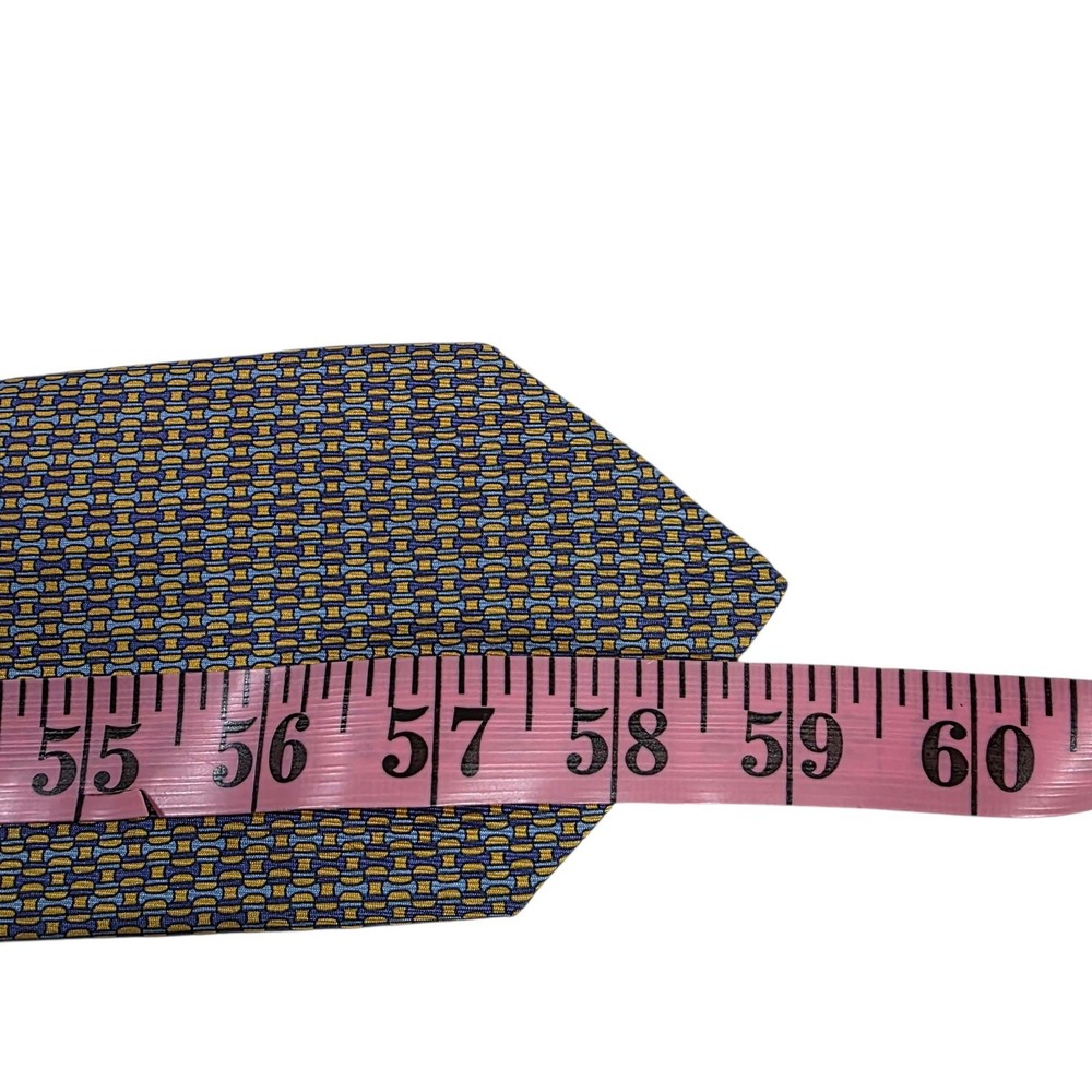 GUCCI Silk Tie Blue Yellow Geometric Pattern Made in Italy Men's Luxury Designer - Picture 5 of 13